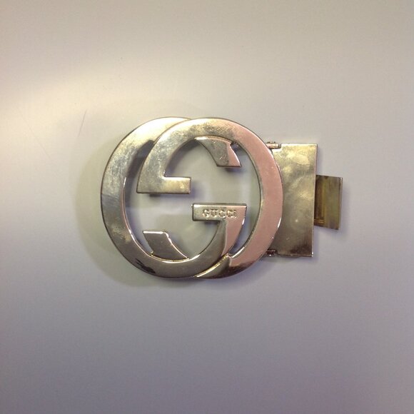 Gucci Silver BELT BUCKLE Men's Chrome / Rhodium Plated Interlocking "Gs" - Picture 4 of 11